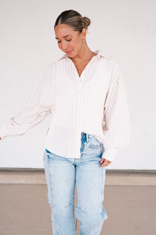 Weekend Getaway Striped Button Up Shirt - Natural