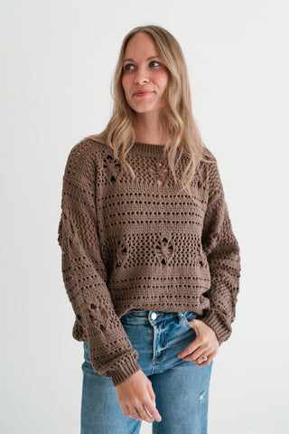 Sunday Stroll Textured Sweater Top - Chocolate