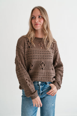 Sunday Stroll Textured Sweater Top - Chocolate