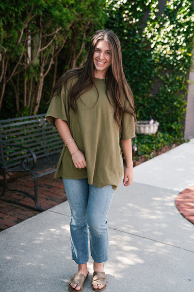 Lounge Around Mineral Wash Oversized Tee- Moss