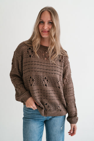 Sunday Stroll Textured Sweater Top - Chocolate