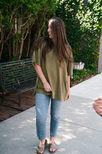 Lounge Around Mineral Wash Oversized Tee- Moss