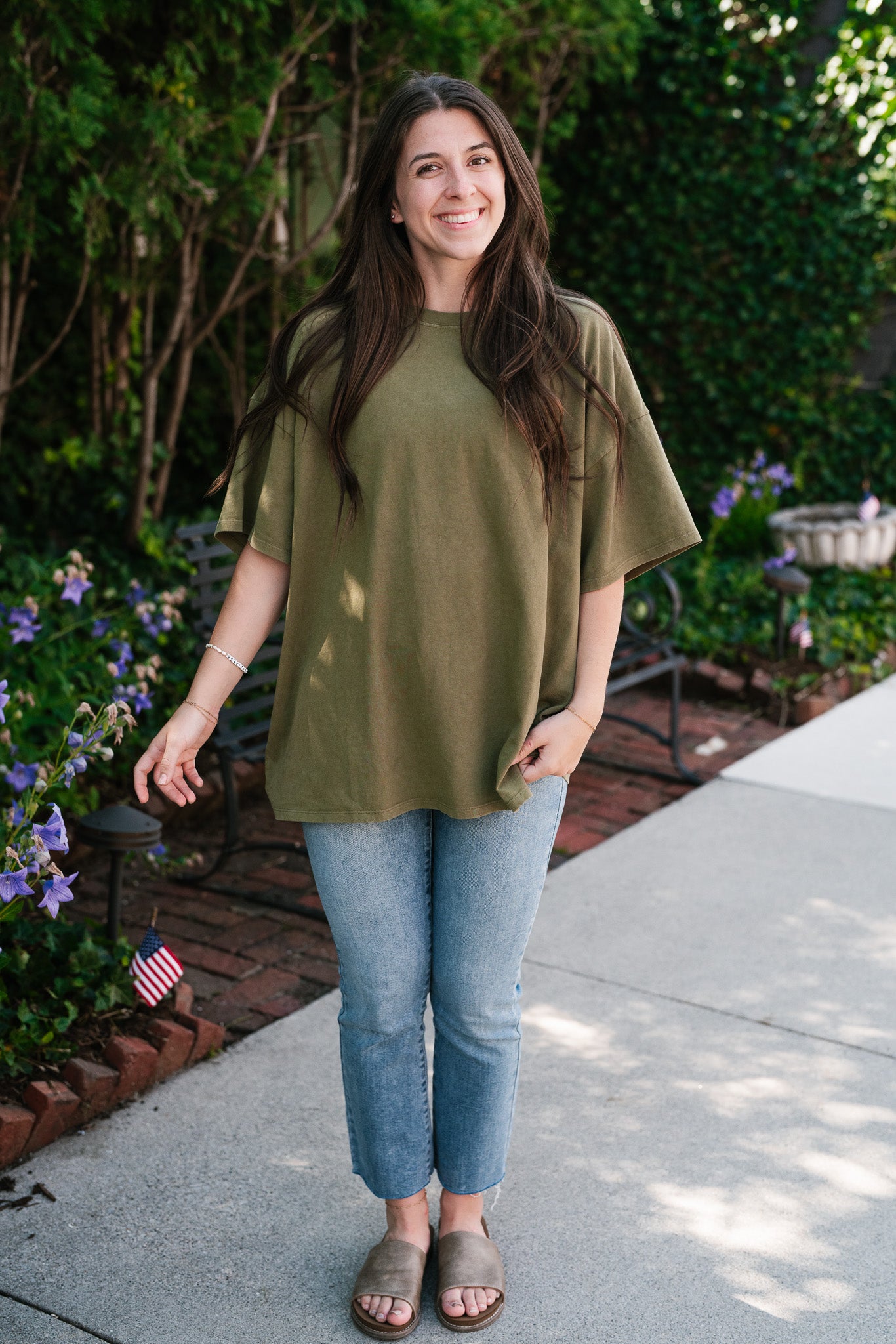 Lounge Around Mineral Wash Oversized Tee- Moss