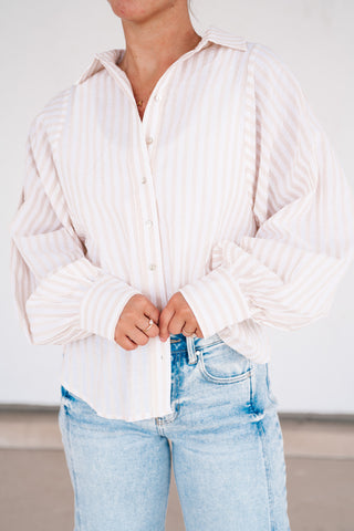Weekend Getaway Striped Button Up Shirt - Natural