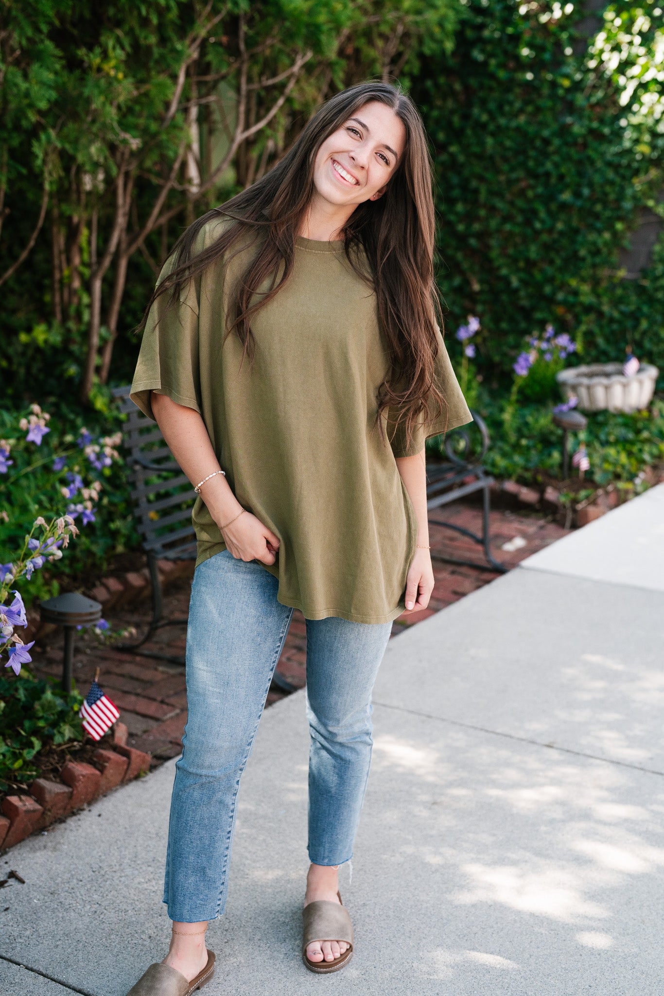 Lounge Around Mineral Wash Oversized Tee- Moss