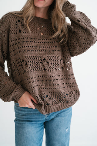 Sunday Stroll Textured Sweater Top - Chocolate