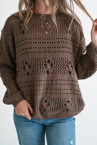 Sunday Stroll Textured Sweater Top - Chocolate