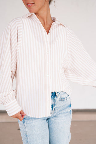 Weekend Getaway Striped Button Up Shirt - Natural