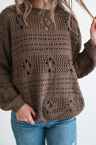 Sunday Stroll Textured Sweater Top - Chocolate