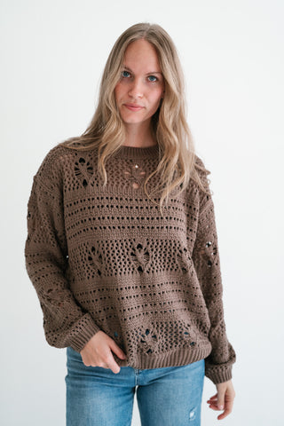 Sunday Stroll Textured Sweater Top - Chocolate