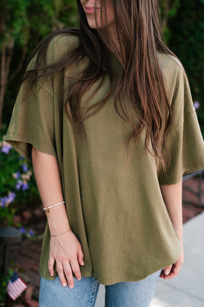 Lounge Around Mineral Wash Oversized Tee- Moss