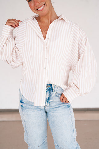 Weekend Getaway Striped Button Up Shirt - Natural
