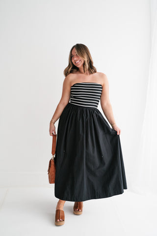Spring Harbor Stripe Strapless Midi Dress