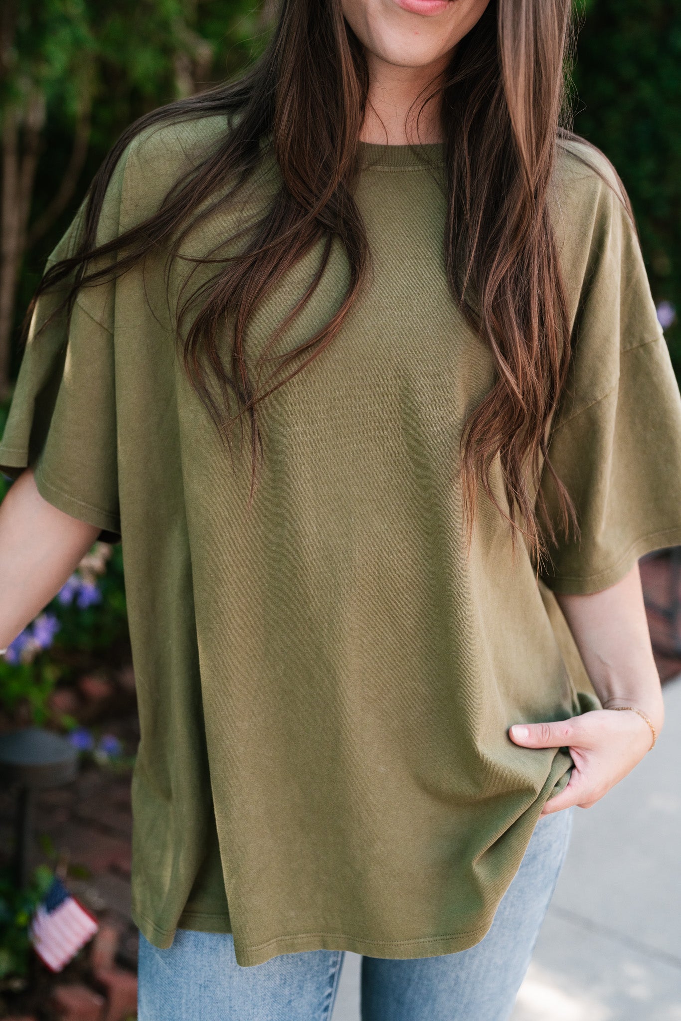 Lounge Around Mineral Wash Oversized Tee- Moss