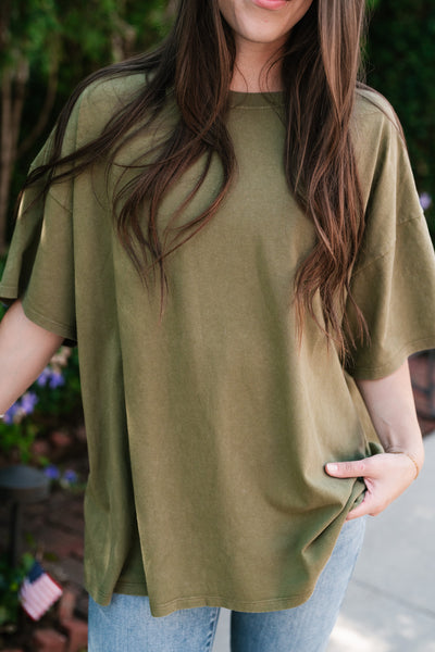 Lounge Around Mineral Wash Oversized Tee- Moss