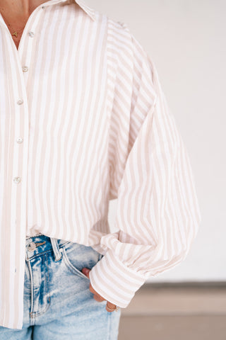 Weekend Getaway Striped Button Up Shirt - Natural