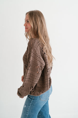 Sunday Stroll Textured Sweater Top - Chocolate