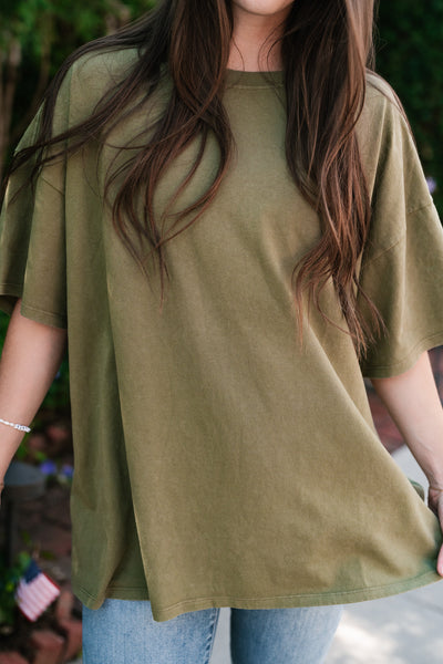 Lounge Around Mineral Wash Oversized Tee- Moss