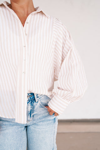 Weekend Getaway Striped Button Up Shirt - Natural