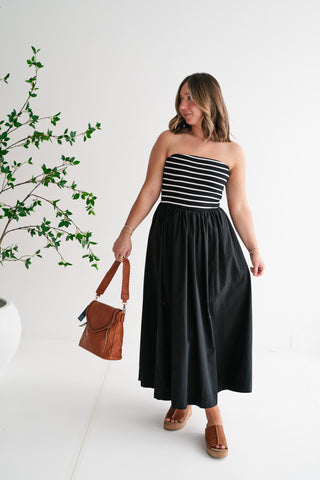 Spring Harbor Stripe Strapless Midi Dress