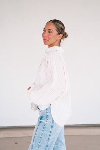 Weekend Getaway Striped Button Up Shirt - Natural