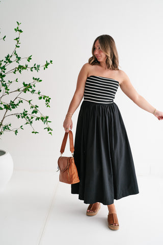 Spring Harbor Stripe Strapless Midi Dress