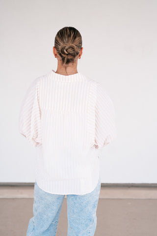 Weekend Getaway Striped Button Up Shirt - Natural