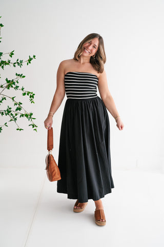 Spring Harbor Stripe Strapless Midi Dress