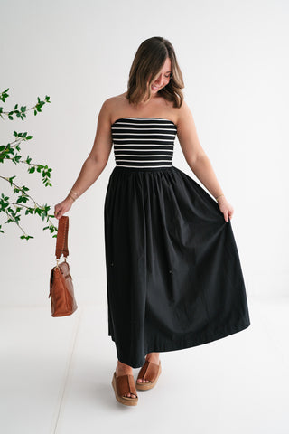 Spring Harbor Stripe Strapless Midi Dress