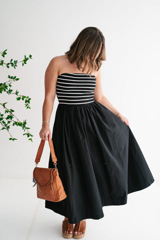 Spring Harbor Stripe Strapless Midi Dress