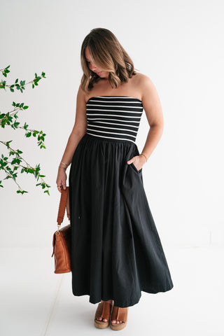 Spring Harbor Stripe Strapless Midi Dress