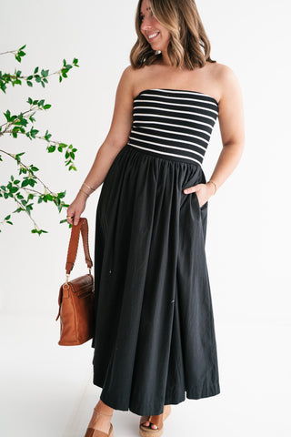 Spring Harbor Stripe Strapless Midi Dress