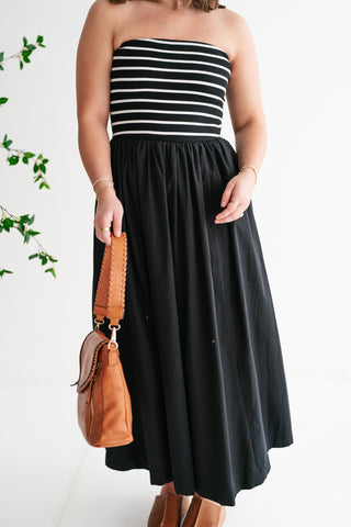 Spring Harbor Stripe Strapless Midi Dress