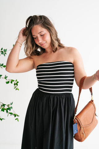 Spring Harbor Stripe Strapless Midi Dress