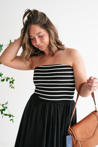 Spring Harbor Stripe Strapless Midi Dress