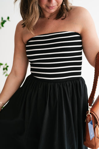 Spring Harbor Stripe Strapless Midi Dress