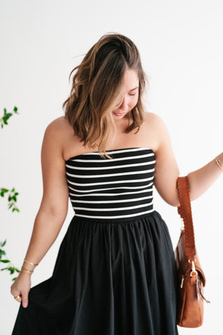Spring Harbor Stripe Strapless Midi Dress