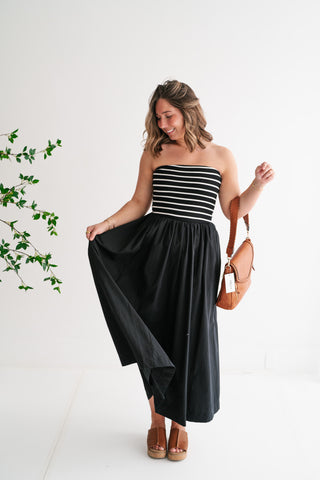 Spring Harbor Stripe Strapless Midi Dress