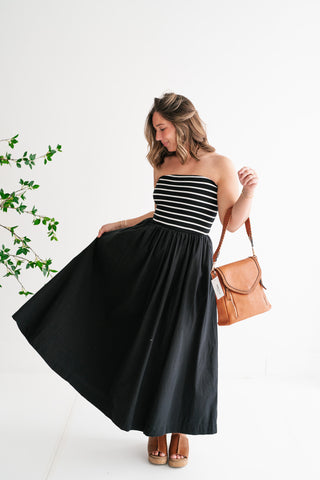 Spring Harbor Stripe Strapless Midi Dress