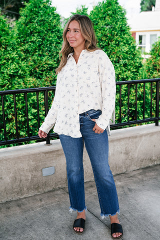 Rose Meadow Button-Up Top - Dusty Blue