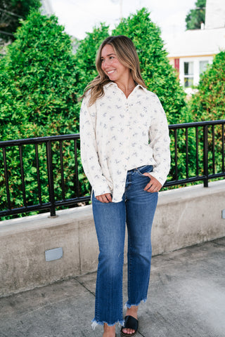 Rose Meadow Button-Up Top - Dusty Blue