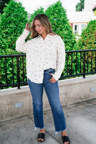 Rose Meadow Button-Up Top - Dusty Blue