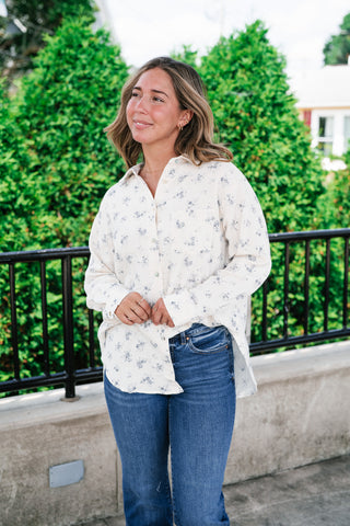Rose Meadow Button-Up Top - Dusty Blue