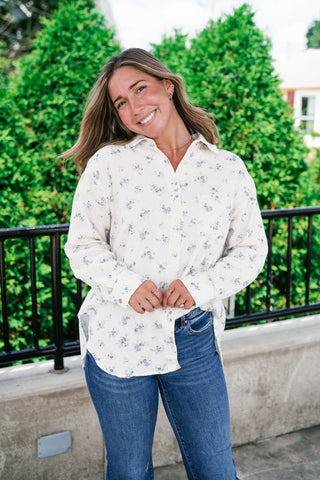 Rose Meadow Button-Up Top - Dusty Blue