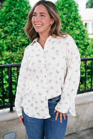 Rose Meadow Button-Up Top - Dusty Blue