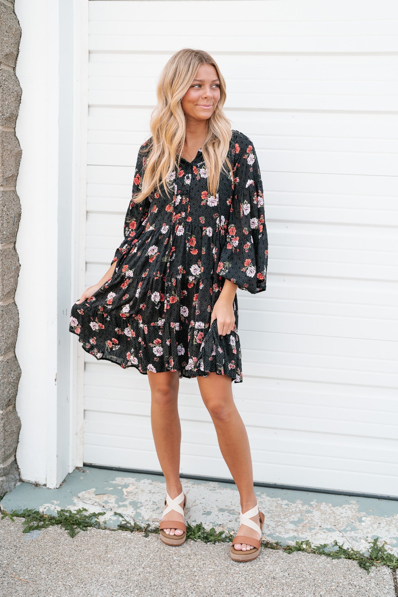 For The Frill Of It Floral Bell Sleeve Dress