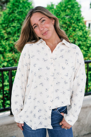 Rose Meadow Button-Up Top - Dusty Blue