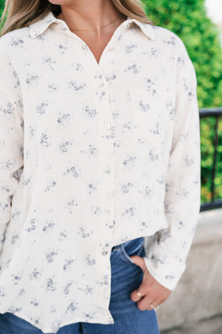 Rose Meadow Button-Up Top - Dusty Blue