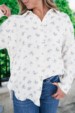 Rose Meadow Button-Up Top - Dusty Blue