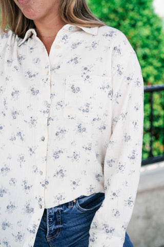 Rose Meadow Button-Up Top - Dusty Blue